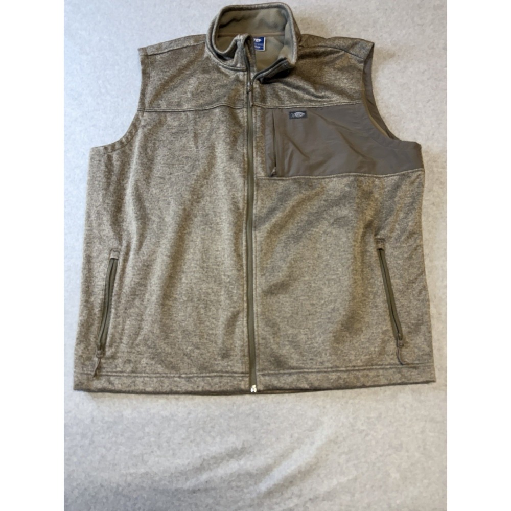AFTCO Vest Men XXL Brown Heather AFTECH Fishing Softshell Ripcord Full Zip 0110